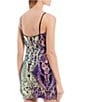 Color:Black/Pink/Blue - Image 5 - Spaghetti Strap V-Neck Patterned Iridescent Sequin Bodycon Dress