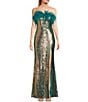 Color:Turquoise/Multi - Image 1 - Strapless Feathered Multi Sequin Dress