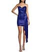 City Vibe Strapless Pleated Foil Tail Party Dress, Color:Royal Blue - Image 1