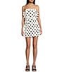 City Vibe Strapless Satin Polka Dot Dress, Color:Ivory/Black - Image 1