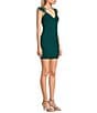 Color:Hunter Green - Image 3 - V-Neck Feather Trim Strap Cami Slip Mini Dress