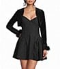 City Vibe Velvet Long Sleeve Faux Feather Trim Shrug - Image 1