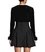 City Vibe Velvet Long Sleeve Faux Feather Trim Shrug - Image 2