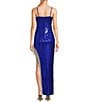Color:Royal Blue - Image 2 - City Vibes Sequin Asymmetrical Fringe Hem Long Dress