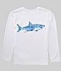 Color:White - Image 1 - Big Boys 8-20 Long Sleeve Shark Screen Print Rashguard