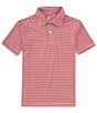 Color:Red/White - Image 1 - Big Boys 8-20 Short Sleeve Heather Feeder Stripe Synthetic Polo Shirt