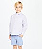 Color:Pink - Image 2 - Little Boys 2T-7 Long Sleeve Check Print Button Down Sport Shirt