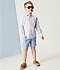 Color:Pink - Image 4 - Little Boys 2T-7 Long Sleeve Check Print Button Down Sport Shirt