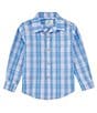 Color:Blue/Pink - Image 1 - Little Boys 2T-7 Long Sleeve Plaid Sport Shirt