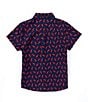 Color:Navy - Image 2 - Little Boys 2T-7 Short Sleeve Lobster Print Button-Front Lined Blend Shirt