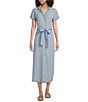 Cloth & Stone Chambray Collared Short Sleeve Belted Midi Shirt Dress, Color:Highland Breeze - Image 1