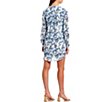 Color:Indigo Foliage - Image 2 - Floral Print Woven Split V-Neck Long Sleeve Button Cuff Mini Shirt Dress