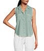 Color:Seaside Mint - Image 1 - Frayed Collar Sleeveless Button Front Shirt