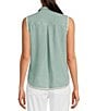 Color:Seaside Mint - Image 2 - Frayed Collar Sleeveless Button Front Shirt