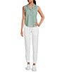 Color:Seaside Mint - Image 3 - Frayed Collar Sleeveless Button Front Shirt