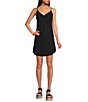 Color:Vintage Black - Image 1 - Frayed Sleeveless V-Neck Cami Slip Dress