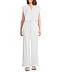 Cloth & Stone Linen Blend High Rise Wide Leg Front Drawstring Stripe Crop Coordinating Pants, Color:Powder Blue - Image 5