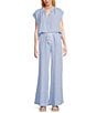 Cloth & Stone Linen Blend Mandarin Collar Short Sleeve Stripe Coordinating Top, Color:Blue Breeze - Image 4