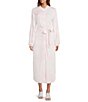 Color:Whispy Pink - Image 1 - Long Sleeve Banded Collar Curved Hem Tie Waist Button Front Maxi Shirt Dress