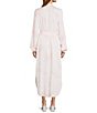 Color:Whispy Pink - Image 2 - Long Sleeve Banded Collar Curved Hem Tie Waist Button Front Maxi Shirt Dress