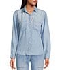 Color:Highland Breeze - Image 1 - Long Sleeve Point Collar Chambray Shirt