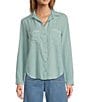 Color:Seaside Mint - Image 1 - Long Sleeve Button Front Collared Coordinating Lyocell Shirt