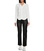 Color:White - Image 3 - Shirred Collared Button Down Shirt