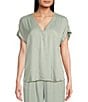 Color:Seaside Mint - Image 1 - Short Sleeve V-Neck Satin Coordinating Tee Shirt