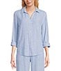 Cloth & Stone Stripe Print Linen Blend Point Collar Long Sleeve Classic Button Down Coordinating Shirt, Color:Blue Breeze - Image 1