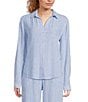 Cloth & Stone Stripe Print Linen Blend Point Collar Long Sleeve Classic Button Down Coordinating Shirt, Color:Blue Breeze - Image 2