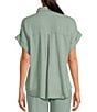 Cloth & Stone Woven Crinkle Point Collar Short Sleeve Button Front Blouse, Color:Lush Grove - Image 2