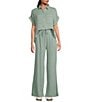 Cloth & Stone Woven Crinkle Point Collar Short Sleeve Button Front Blouse, Color:Lush Grove - Image 3