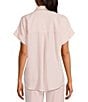 Color:Rose Petal - Image 2 - Woven Rolled Short Sleeve Point Collar Top