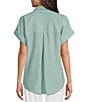 Color:Seaside Mint - Image 2 - Woven Rolled Short Sleeve Point Collar Top