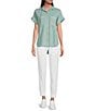 Color:Seaside Mint - Image 3 - Woven Rolled Short Sleeve Point Collar Top