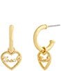 COACH Charming Charms Signature Heart Charm Huggie Hoop Drop Earrings, Color:Shiny Gold - Image 1