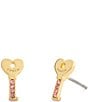 COACH Charming Charms Signature Heart Key Stud Earrings, Color:Shiny Gold - Image 1