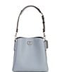 Color:Grey Blue Multi - Image 1 - Small Colorblock Leather Willow Silver Tone Bucket Crossbody Bag