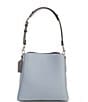 Color:Grey Blue Multi - Image 2 - Small Colorblock Leather Willow Silver Tone Bucket Crossbody Bag