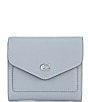 Color:Grey Blue - Image 1 - Logo Closure Cross-Grained Leather Silver Tone Wyn Small Wallet