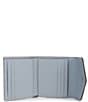 Color:Grey Blue - Image 3 - Logo Closure Cross-Grained Leather Silver Tone Wyn Small Wallet