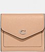 Color:Buff - Image 1 - Logo Closure Cross-Grained Leather Silver Tone Wyn Small Wallet