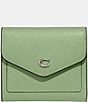 Color:Pale Pistachio - Image 1 - Logo Closure Cross-Grained Leather Silver Tone Wyn Small Wallet