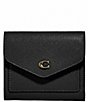 Color:Black/Light Gold - Image 1 - Logo Closure Cross-Grained Leather Wyn Small Wallet