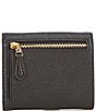 Color:Black/Light Gold - Image 2 - Logo Closure Cross-Grained Leather Wyn Small Wallet