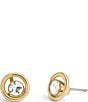 Color:Crystal/Gold - Image 1 - Convertible Halo Round Stone Stud Earrings
