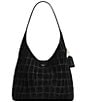 COACH Embossed Croc Suede Brooklyn 28 Hobo Tote Bag, Color:Black - Image 1