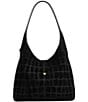 COACH Embossed Croc Suede Brooklyn 28 Hobo Tote Bag, Color:Black - Image 2