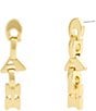 COACH Jumbled Signature Logo Link Linear Earrings, Color:Shiny Gold - Image 1