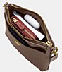 Color:Dark Stone - Image 4 - Kitt Leather Gold Tone Messenger Crossbody Bag